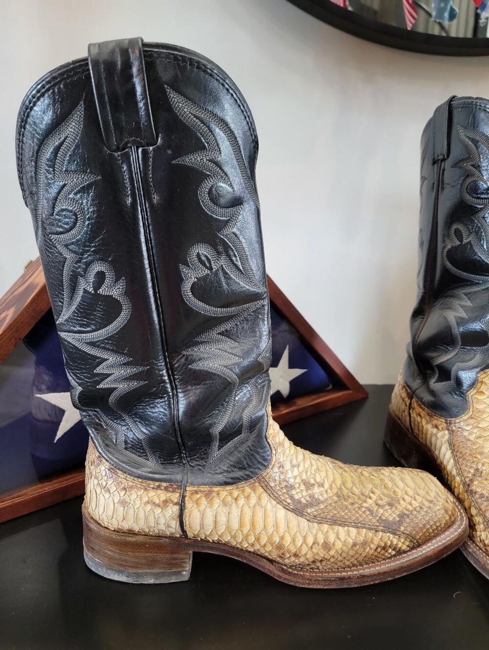 Larry Mahan Genuine Python Western Cowboy Boots | Square Toe | Men's 9D